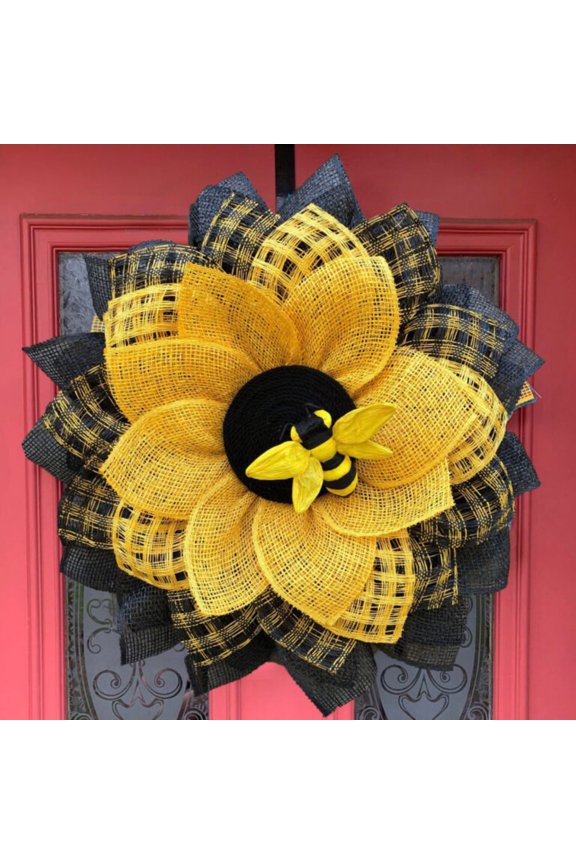 13 Inch Sunflower Wreaths for Front Door Bee Wreath Door Decor Bee Festival Wreath Artificial Sunflower Bee Spring Summer Autumn Decoration Artificial Sunflower Bee Bee Festival Wreath