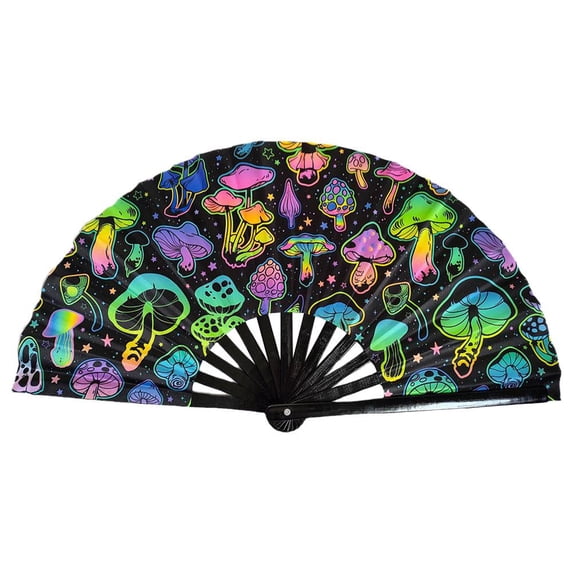 Pekkaxy 13 Inch UV Fluorescent Folding Fan, Glows Under Black Light for Raves & Parties, Handheld Cooling Accessory for Festivals and Concerts