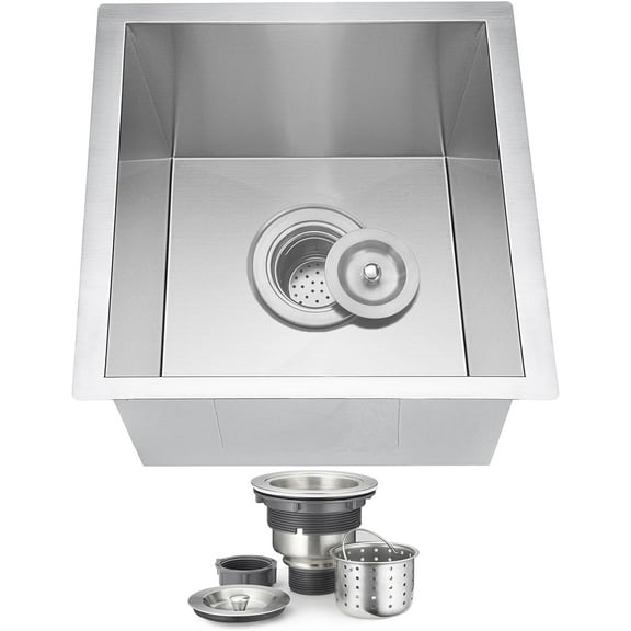 13 Inch Undermount Bar Sink, ORLANDO 13'' x 15'' Stainless Steel Bar Sink 18 Gauge Handmade Undermount Single Bowl Small Kitchen Sink with Strainer
