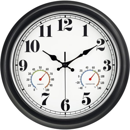 13-Inch Vintage Outdoor Wall Clock with Thermometer and Hygrometer, Waterproof, Large Numbers, Silent, for Indoor and Outside Use,Porch,Garden,Pool(Black Frame with Silver Trim) price history and forecast - NOBRAND