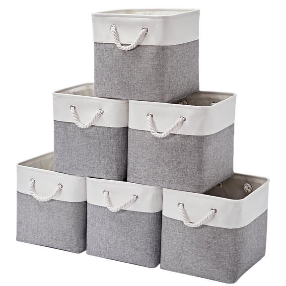 13 Inch White&Gray(cube) Fabric Closet Organizer Storage Cubes 6 Pack