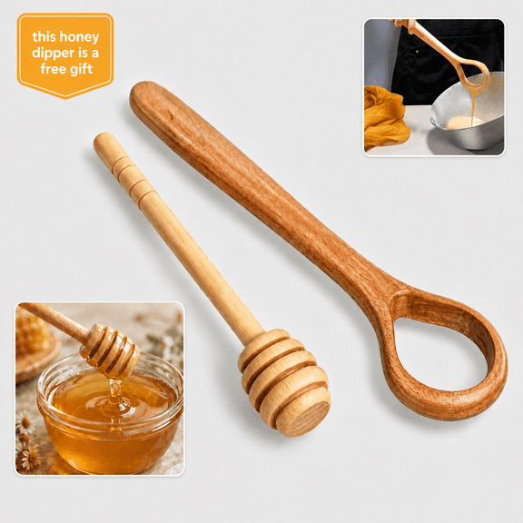 13-Inch Wooden Dough Whisk for Sourdough Bread, Danish Dough Mixer for Pizza, Cake & Pastry, Easy Mix & Clean, Ergonomic Handle, Includes 15cm Honey Dipper