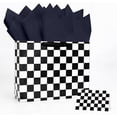 thumbnail image 1 of 13 Inches Race Car Gift Bag Black and White Checkered Gift Bag with Handle Tissue Paper and Greeting Card for Boys Girls Birthday Racing Car Themed Party Large Paper Gift Bag, 1 of 4