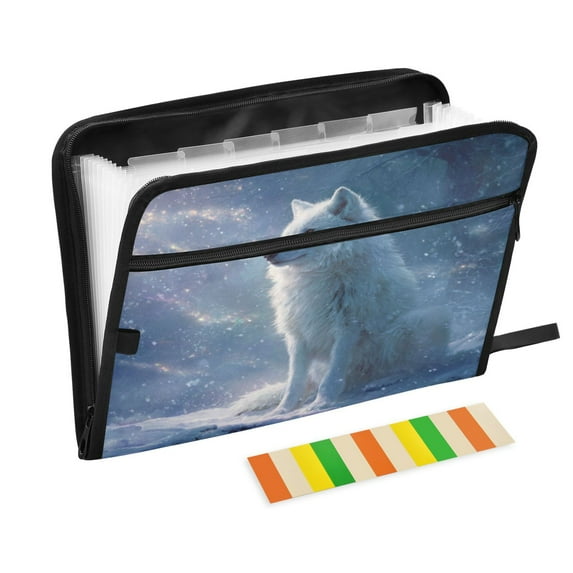 13 Individual Pockets Organ Folder Waterproof A4 Size File Folder Home Work Office Categorized Storage File Manager A Majestic White Wolf