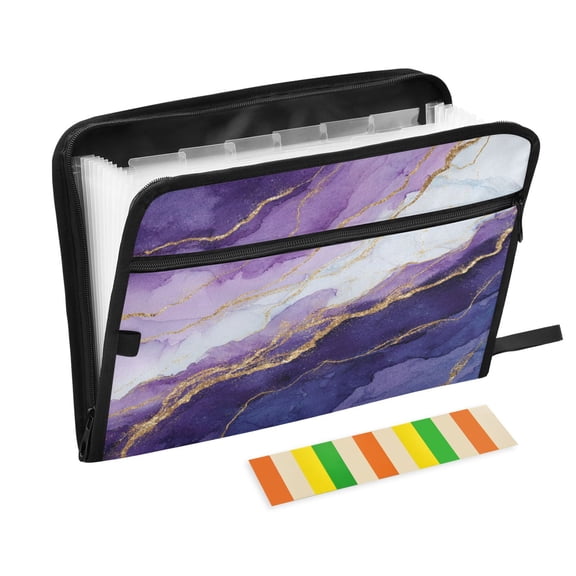 13 Individual Pockets Organ Folder Waterproof A4 Size File Folder Home Work Office Categorized Storage File Manager Abstract Dark Purple Marble