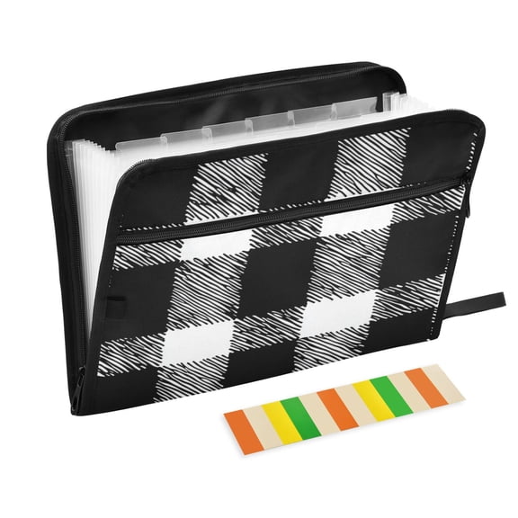 13 Individual Pockets Organ Folder Waterproof A4 Size File Folder Home Work Office Categorized Storage File Manager Black White Plaid