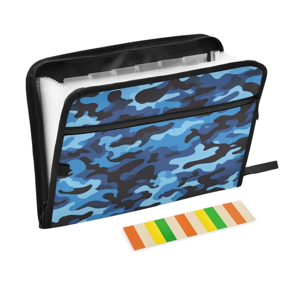 13 Individual Pockets Organ Folder Waterproof A4 Size File Folder Home Work Office Categorized Storage File Manager Blue Army Camouflage