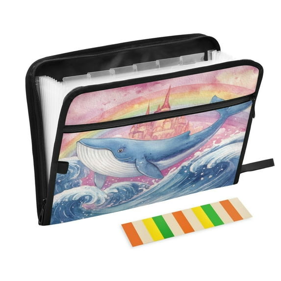 13 Individual Pockets Organ Folder Waterproof A4 Size File Folder Home Work Office Categorized Storage File Manager Blue Whale Castle