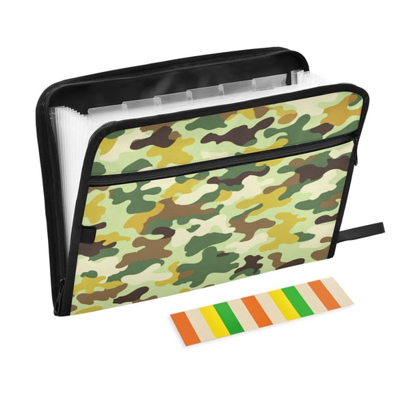 13 Individual Pockets Organ Folder Waterproof A4 Size File Folder Home Work Office Categorized Storage File Manager Bright Green Camouflage