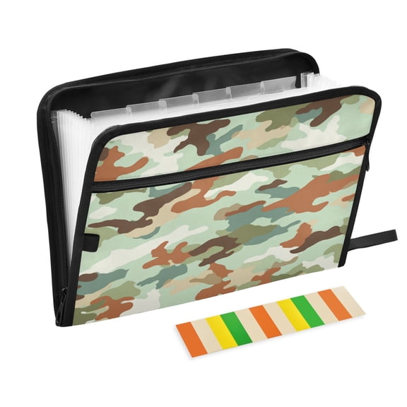 13 Individual Pockets Organ Folder Waterproof A4 Size File Folder Home Work Office Categorized Storage File Manager Brown Camouflage Pattern