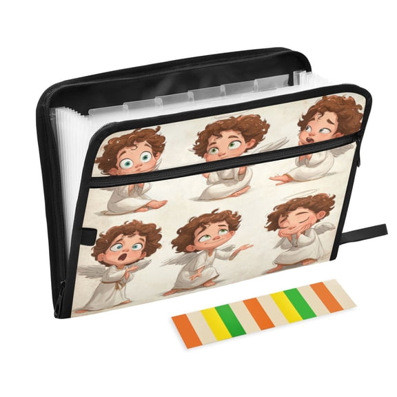 13 Individual Pockets Organ Folder Waterproof A4 Size File Folder Home Work Office Categorized Storage File Manager Cute Little Angels Clip Art