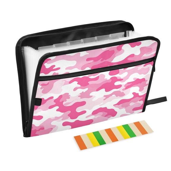 13 Individual Pockets Organ Folder Waterproof A4 Size File Folder Home Work Office Categorized Storage File Manager Cute Pink Camouflage Pattern