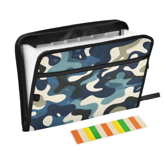 13 Individual Pockets Organ Folder Waterproof A4 Size File Folder Home Work Office Categorized Storage File Manager Dark-toned Camouflage Pattern