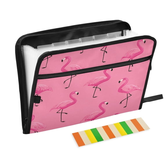 13 Individual Pockets Organ Folder Waterproof A4 Size File Folder Home Work Office Categorized Storage File Manager Flock Of Cartoon Flamingos