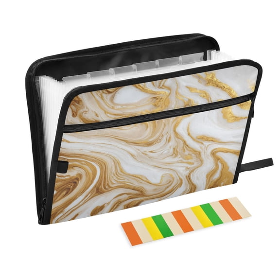 13 Individual Pockets Organ Folder Waterproof A4 Size File Folder Home Work Office Categorized Storage File Manager Golden Curved Marble