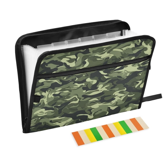 13 Individual Pockets Organ Folder Waterproof A4 Size File Folder Home Work Office Categorized Storage File Manager Green Army Camouflage