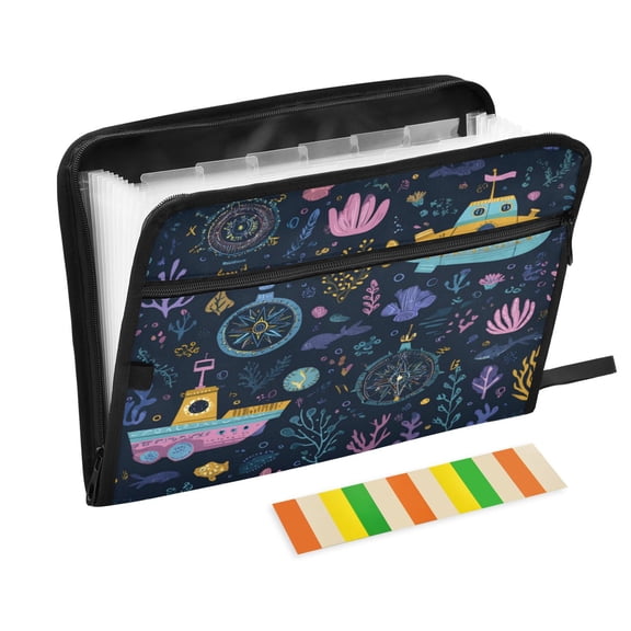 13 Individual Pockets Organ Folder Waterproof A4 Size File Folder Home Work Office Categorized Storage File Manager Interesting Underwater Paradise