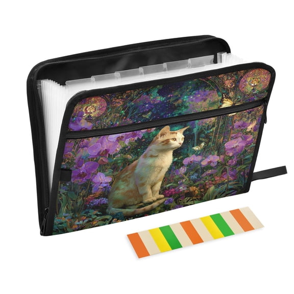 13 Individual Pockets Organ Folder Waterproof A4 Size File Folder Home Work Office Categorized Storage File Manager Orange Cat in The Secret Garden
