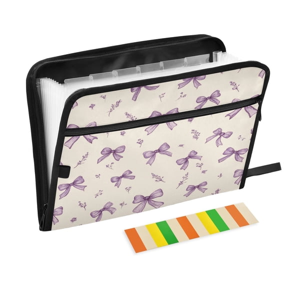 13 Individual Pockets Organ Folder Waterproof A4 Size File Folder Home Work Office Categorized Storage File Manager Pastel Lavender Bows