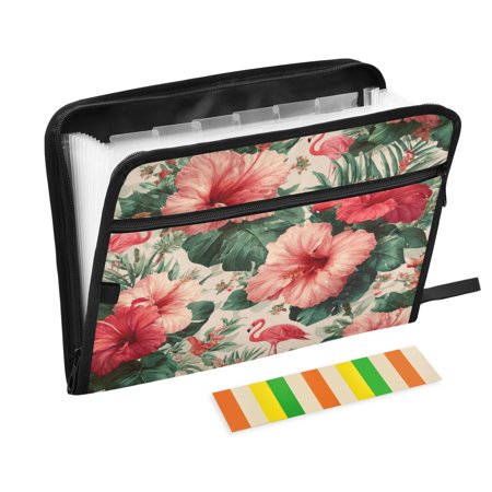 13 Individual Pockets Organ Folder Waterproof A4 Size File Folder Home Work Office Categorized Storage File Manager Red Hibiscus Flowers