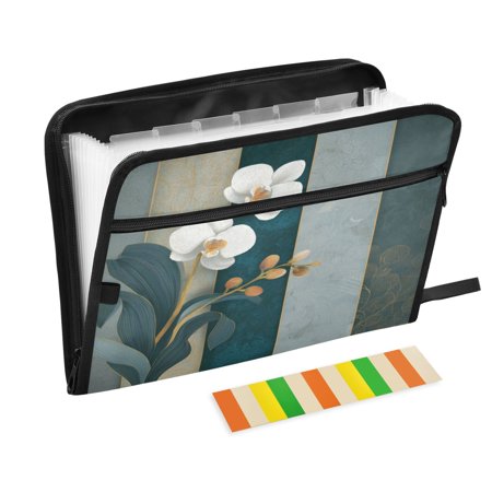 13 Individual Pockets Organ Folder Waterproof A4 Size File Folder Home Work Office Categorized Storage File Manager Scroll White Orchid