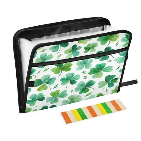 13 Individual Pockets Organ Folder Waterproof A4 Size File Folder Home Work Office Categorized Storage File Manager Shamrocks and Clovers Pattern