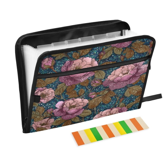 13 Individual Pockets Organ Folder Waterproof A4 Size File Folder Home Work Office Categorized Storage File Manager Shiny Roses