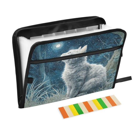 13 Individual Pockets Organ Folder Waterproof A4 Size File Folder Home Work Office Categorized Storage File Manager Silver Cat