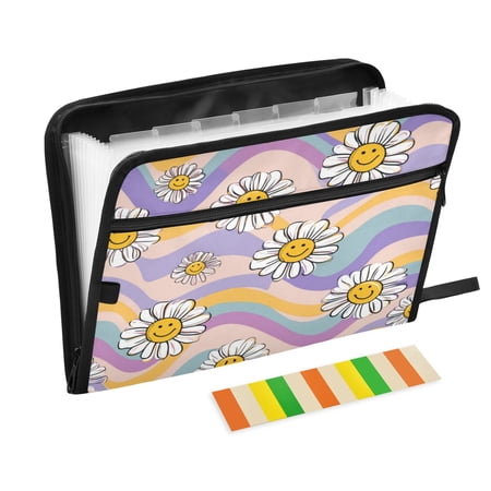 13 Individual Pockets Organ Folder Waterproof A4 Size File Folder Home Work Office Categorized Storage File Manager Smiley Faces