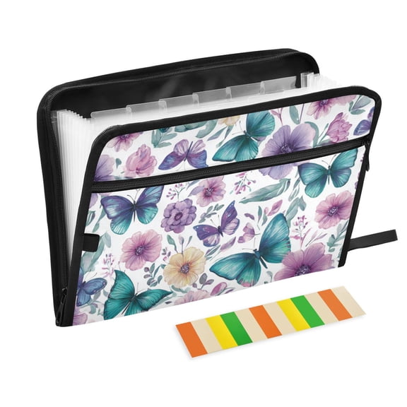 13 Individual Pockets Organ Folder Waterproof A4 Size File Folder Home Work Office Categorized Storage File Manager Soft Colors Butterflies