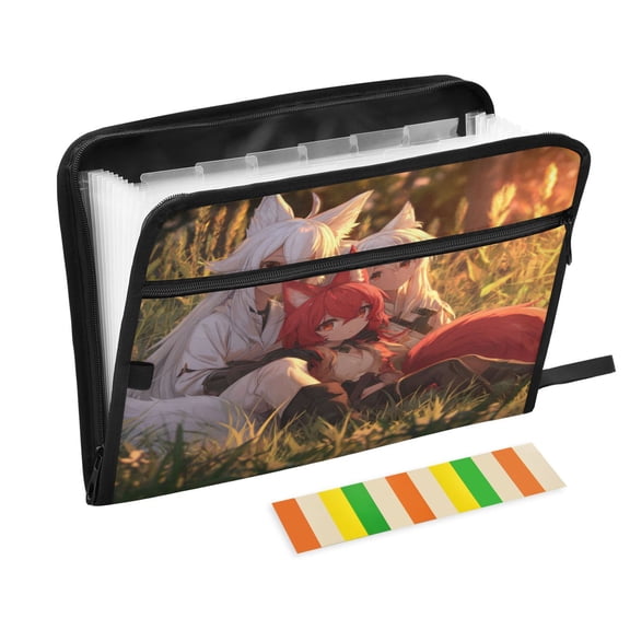 13 Individual Pockets Organ Folder Waterproof A4 Size File Folder Home Work Office Categorized Storage File Manager Three Anime Foxes