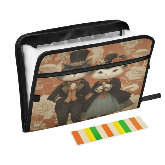 13 Individual Pockets Organ Folder Waterproof A4 Size File Folder Home Work Office Categorized Storage File Manager Two Cute Anthropomorphic Cats