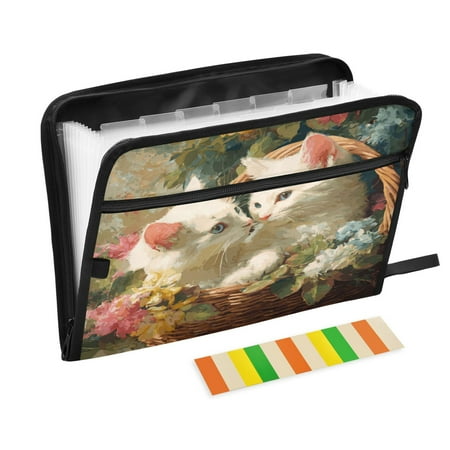 13 Individual Pockets Organ Folder Waterproof A4 Size File Folder Home Work Office Categorized Storage File Manager Two Cute White Cats