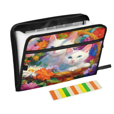 13 Individual Pockets Organ Folder Waterproof A4 Size File Folder Home Work Office Categorized Storage File Manager Two White Beautiful Cats