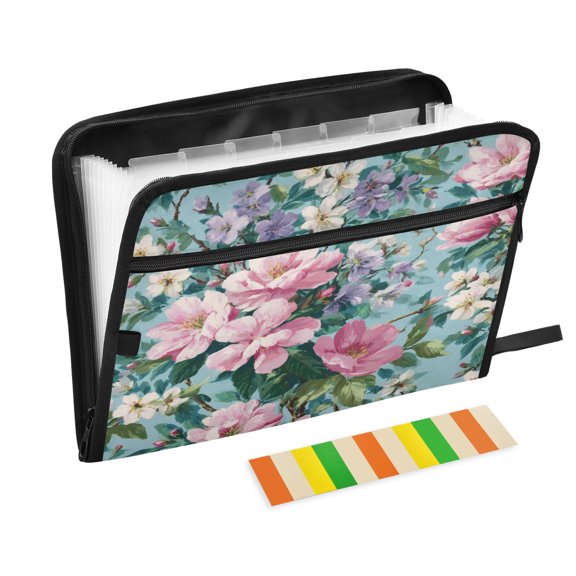 13 Individual Pockets Organ Folder Waterproof A4 Size File Folder Home Work Office Categorized Storage File Manager Vintage Floral Wallpaper