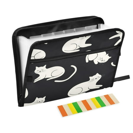 13 Individual Pockets Organ Folder Waterproof A4 Size File Folder Home Work Office Categorized Storage File Manager White Cats