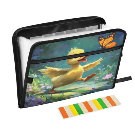 13 Individual Pockets Organ Folder Waterproof A4 Size File Folder Home Work Office Categorized Storage File Manager Yellow Duck and Butterfly