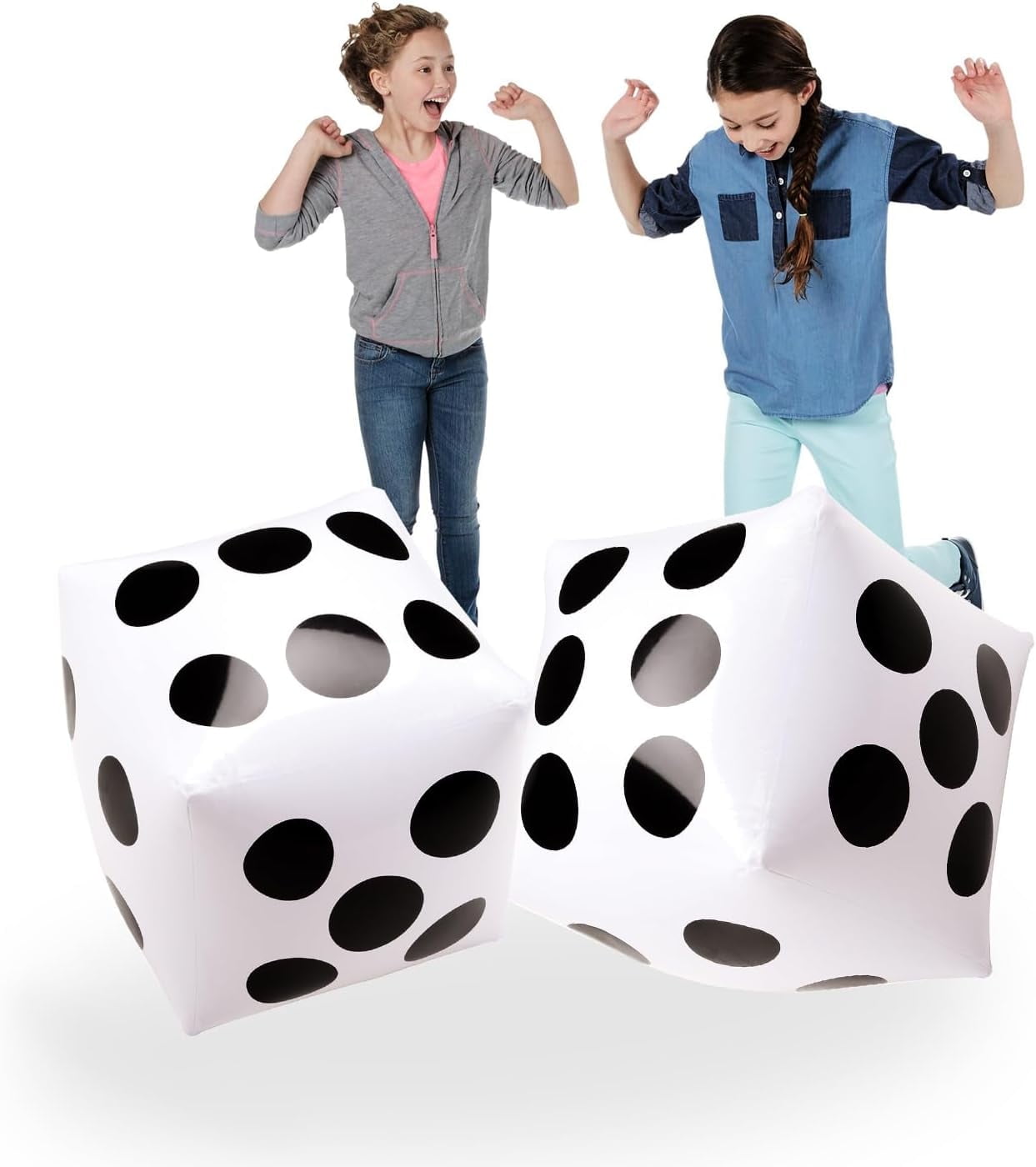 13" Jumbo Inflatable Dice - White and Black Giant Dice for Indoor and Outdoor Broad Game, Ludo and Pool Party (Pack of 2)