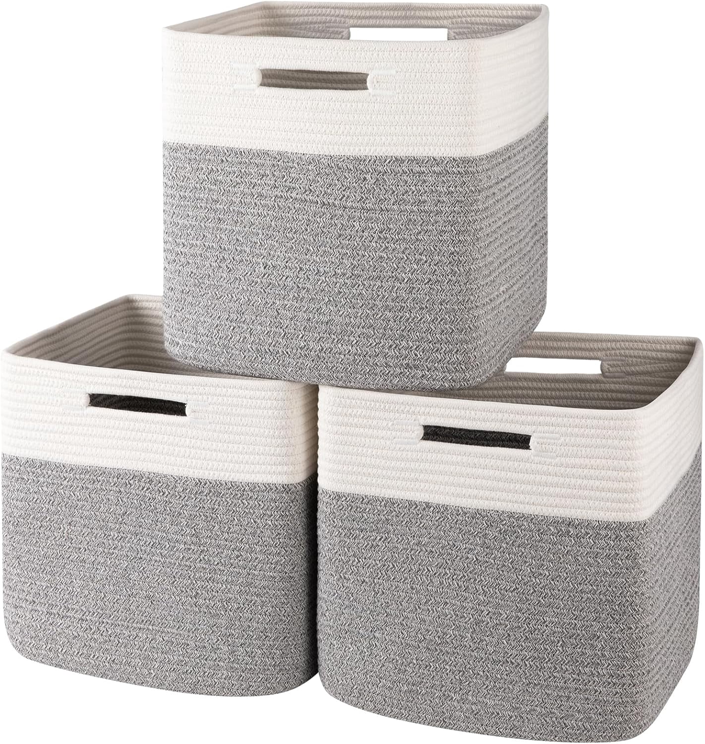 13 Kallax Inch Cube Storage Bins, 3-Pack Cotton Rope Woven Baskets for ...