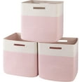 thumbnail image 1 of 13 Kallax Inch Cube Storage Bins, 3-Pack Cotton Rope Woven Baskets for Organizing, Kallax Insert Storage Baskets for Shelves, Baby Nursery, Closet Organizer, 13*13*12.6IN, Pink & White, 1 of 13