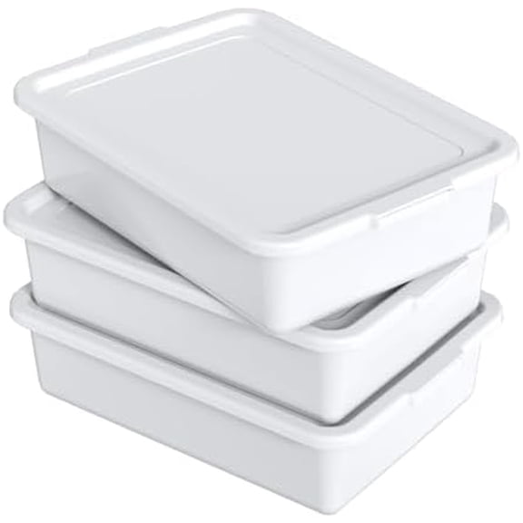 13 L Commercial Bus Pans with Lids, Plastic Bus Tubs, White, 3 Packs