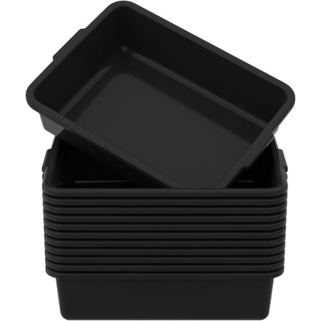 13 L Plastic Commercial Bus Box, 12-Pack Bus Bins for Restaurant, Black
