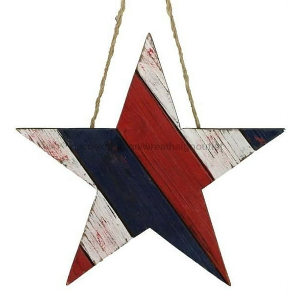 13"L X 12.375"H Diagonal Slat Wood Star Red/White/Blue AW9581