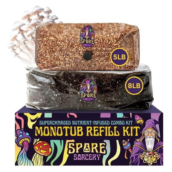 13 LB Monotub Refill Kit | Includes: 5 LB Sterilized Milo Sorghum Grain & 8 LB Premium CVG Bulk Substrate | Nutrient-Enhanced, Just Add Your Own Spores & Grow Like Magic