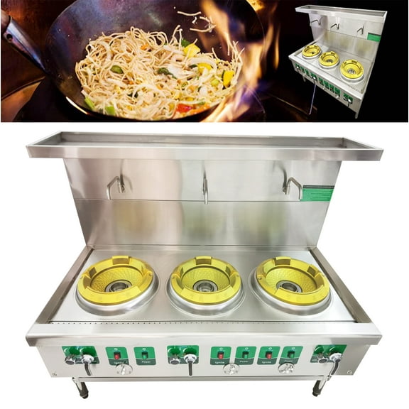 13" LPG and Natural Gas Chamber Triple Burner Open Style Commercial Gas Wok Three-head Gas Stove