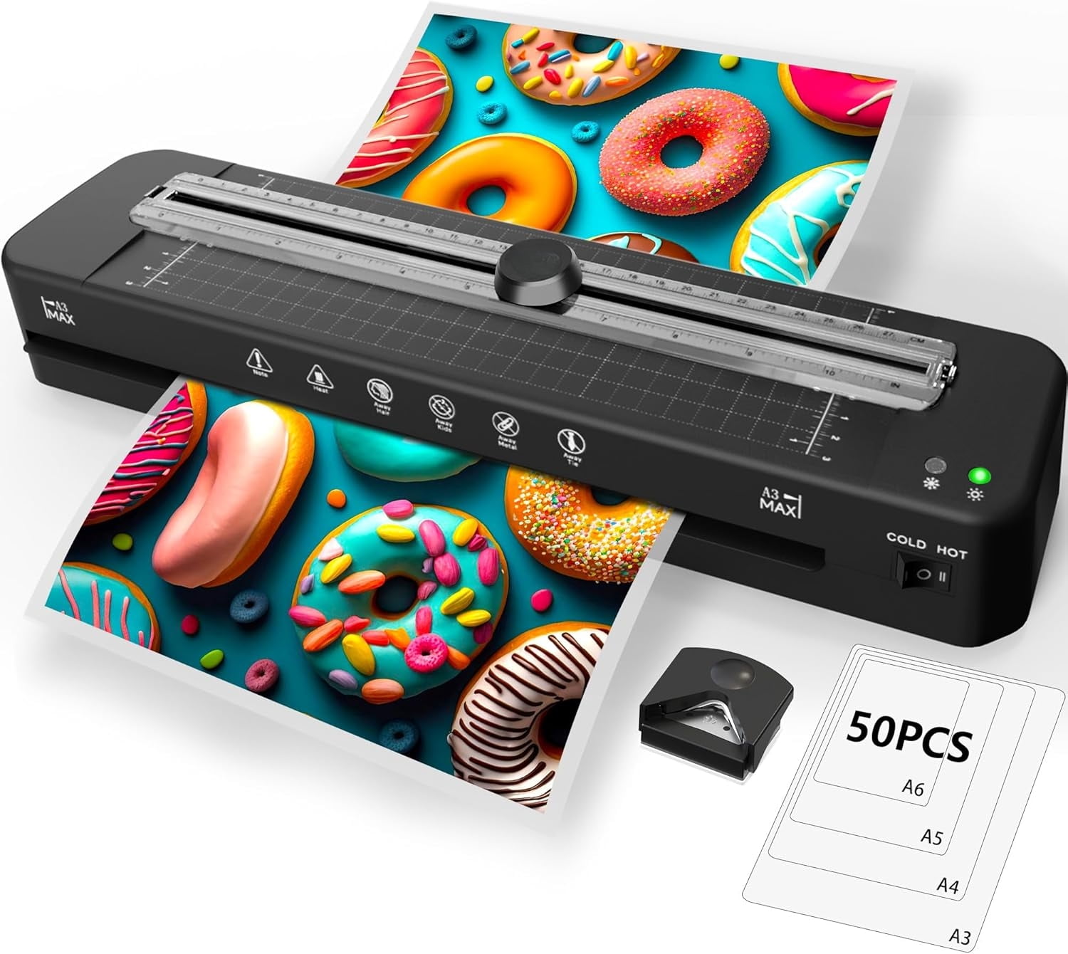 13" Laminator - 11x17 Laminator with 50 sheets, hot and cold, built-in cutter and corner rounder