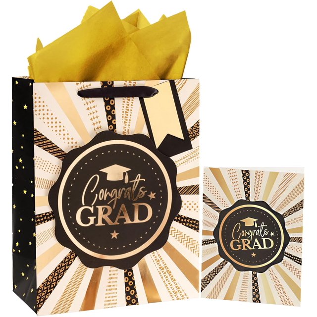 13" Large Gift Bag with Greeting Card and Tissue Paper for Graduation