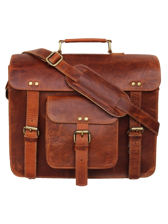 13" Leather Messenger Bag Brown Briefcase Laptop Bag Vintage Cross Body Shoulder Bag Small Satchel Purse Gift for Men and Women