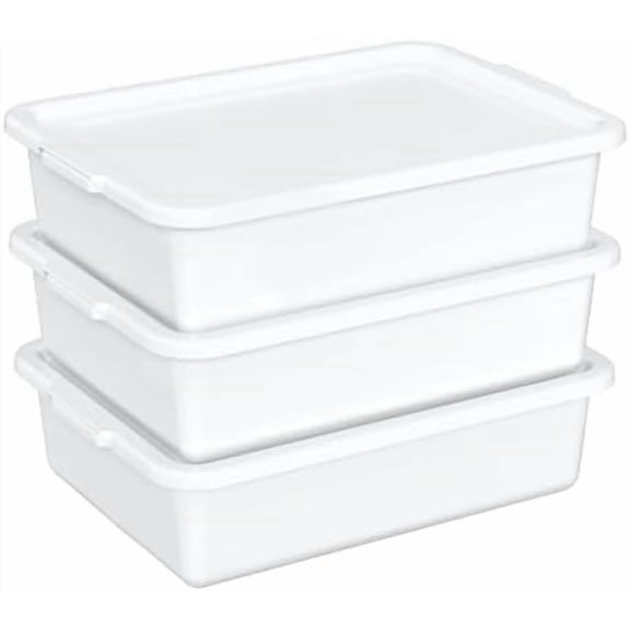 13 Liters Food Grade Dish Tubs with Lids, Restaurant Bus Tub Boxes Set of 3, White$$Storage