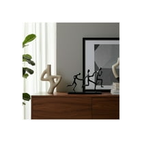 Sculpture Metal Wood Abstract Human Figures in Motion 13" Black Modern Decorative Accent for Home Office Bedroom Living Room Decor